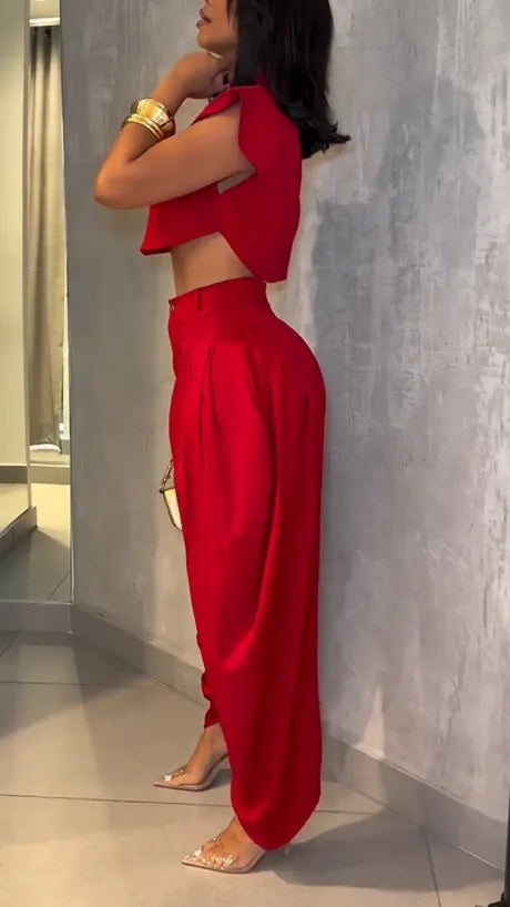 New Summer Fashion Women’s High Waist Trousers & Top Two-Piece Set