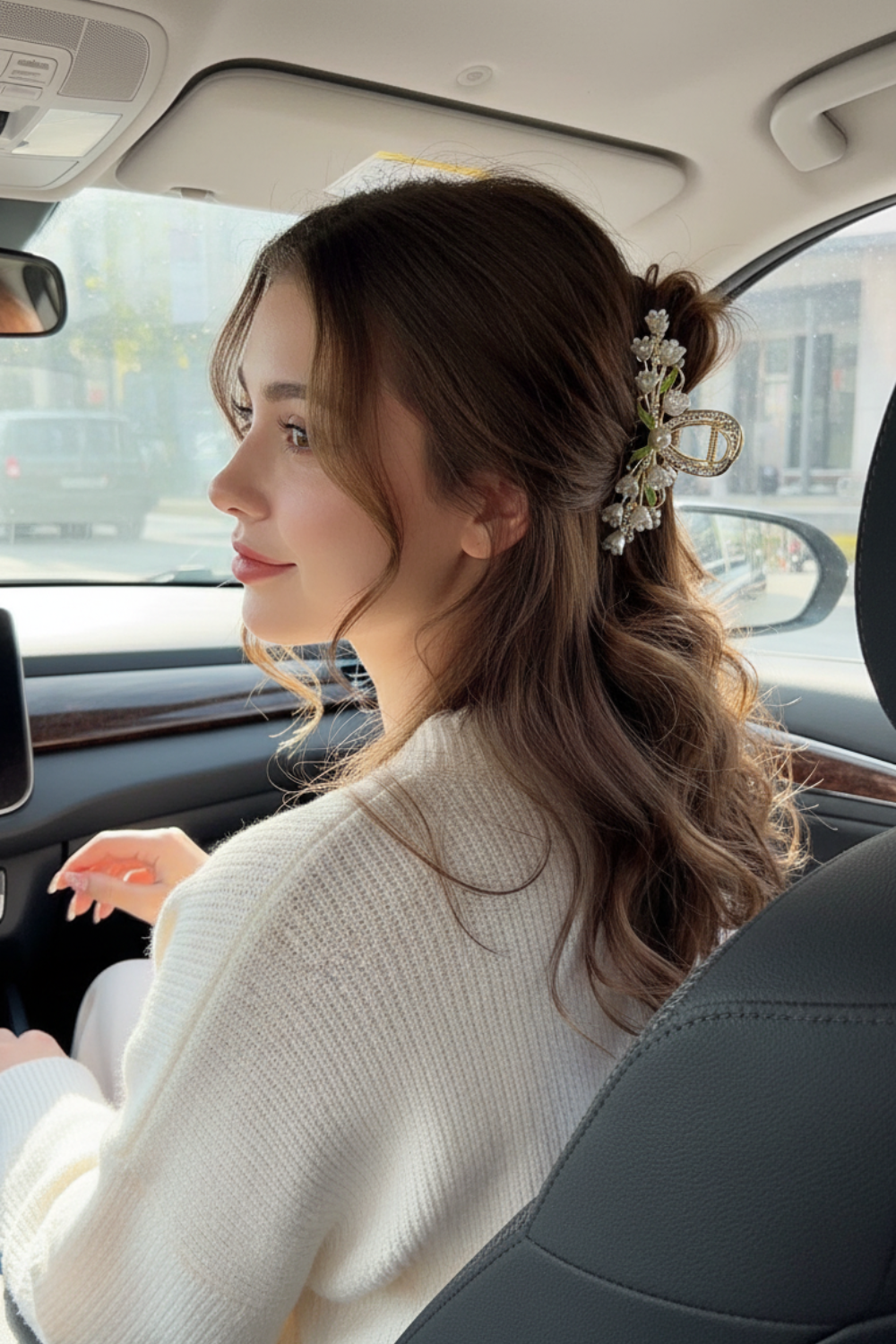 Female Flower Pearls Tassel Hair Clip (11 cm)