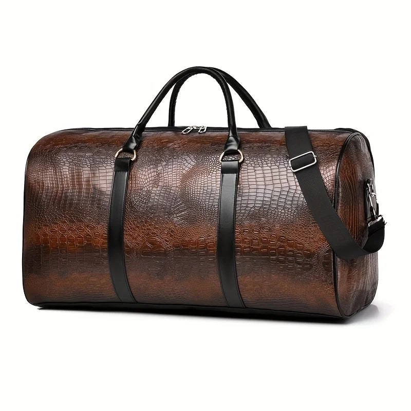 Large Capacity Retro Crocodile-Textured Travel Duffel Bag