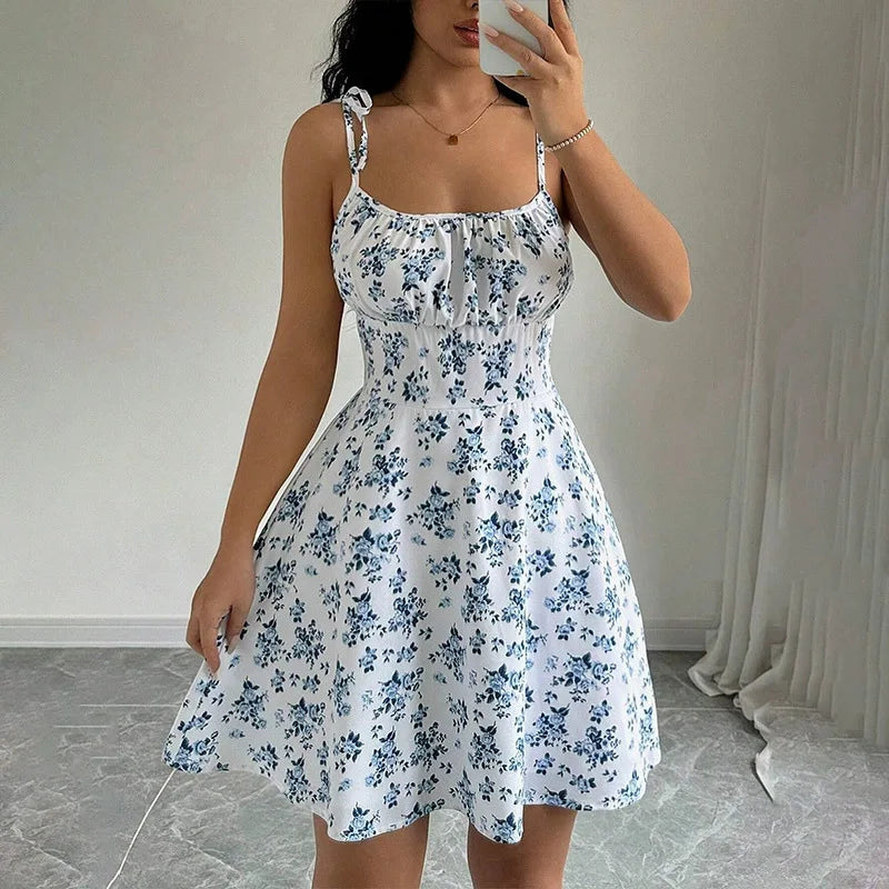 Women’s Summer Floral Spaghetti Strap Beach Short Dress