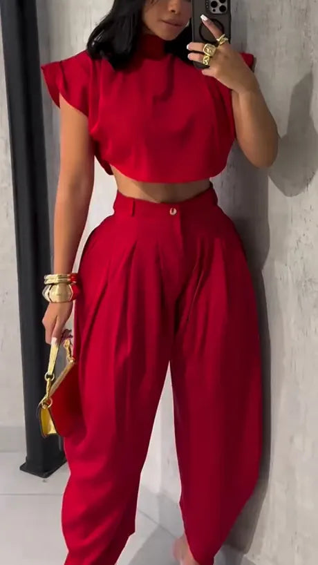 New Summer Fashion Women’s High Waist Trousers & Top Two-Piece Set