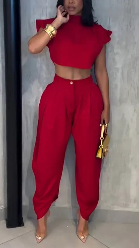 New Summer Fashion Women’s High Waist Trousers & Top Two-Piece Set
