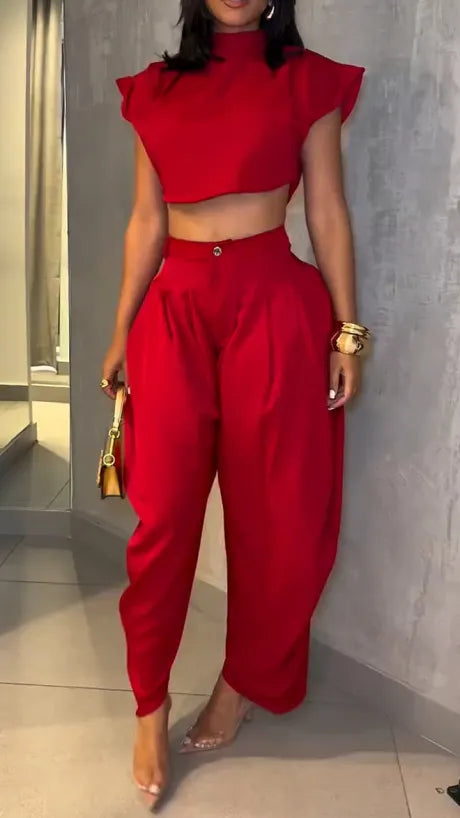 New Summer Fashion Women’s High Waist Trousers & Top Two-Piece Set