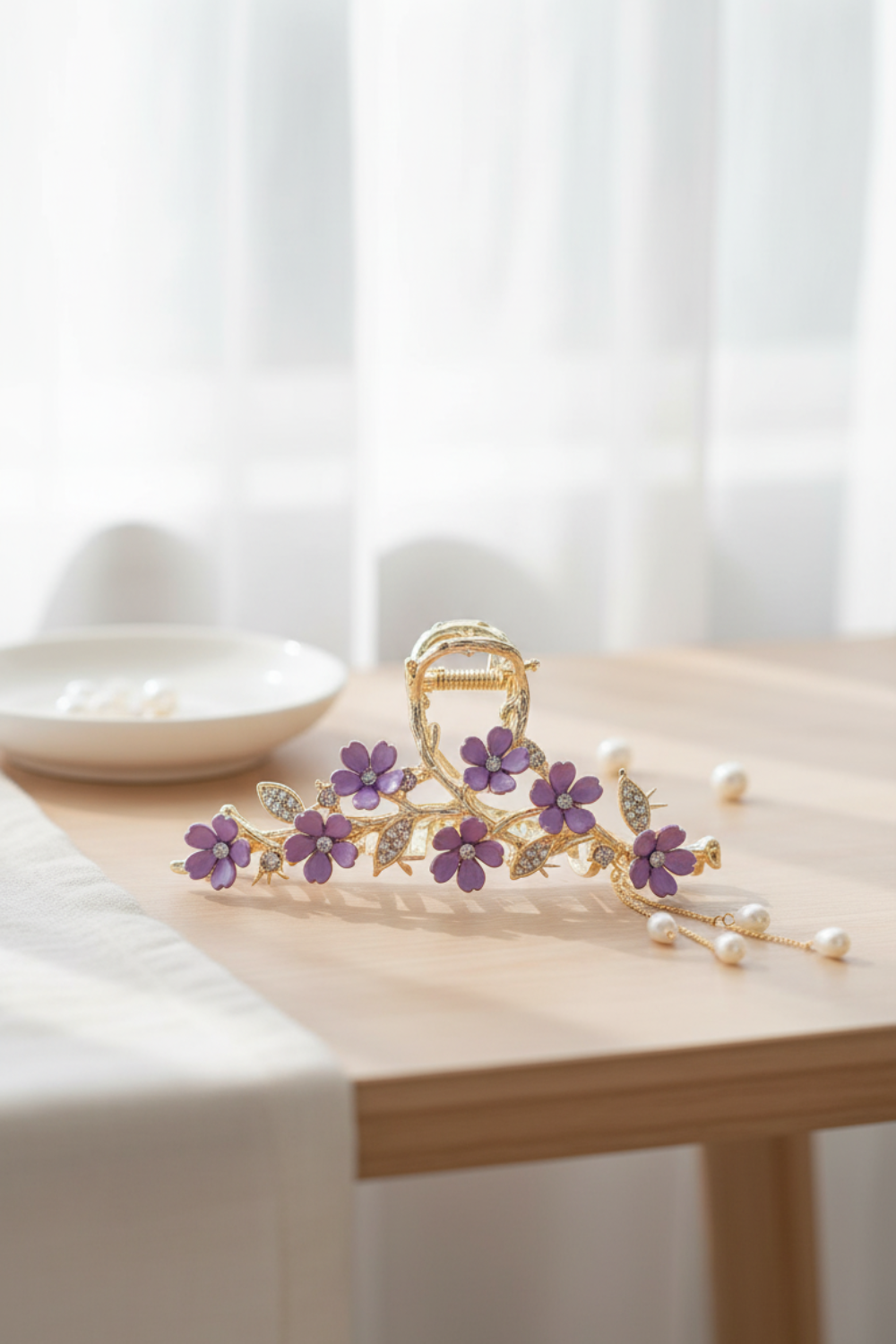 2026 Flower Tassels Hair Claw for Women Shark Clip (11.5 cm)