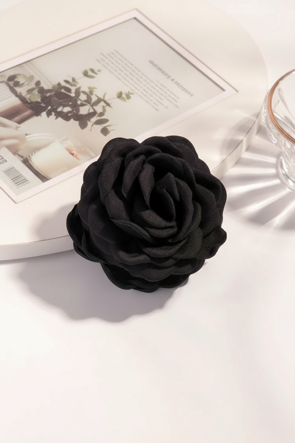 4 Colors Sweat Medium Size Cotton Fabric Rose Flower Hair Claw Clips (Bundle)