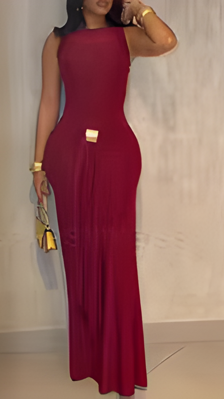 Sexy Slim Fit Backless Sleeveless Wrap Dress with Belt Elegant Pleated