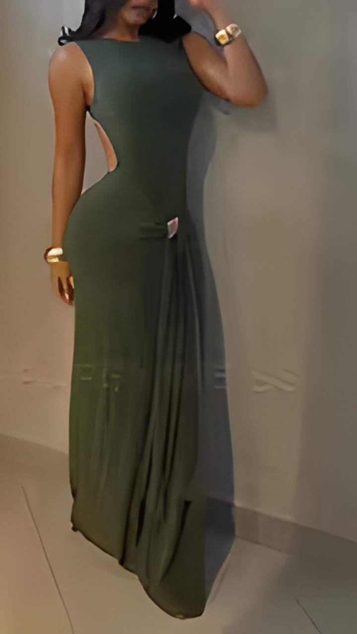 Sexy Slim Fit Backless Sleeveless Wrap Dress with Belt Elegant Pleated