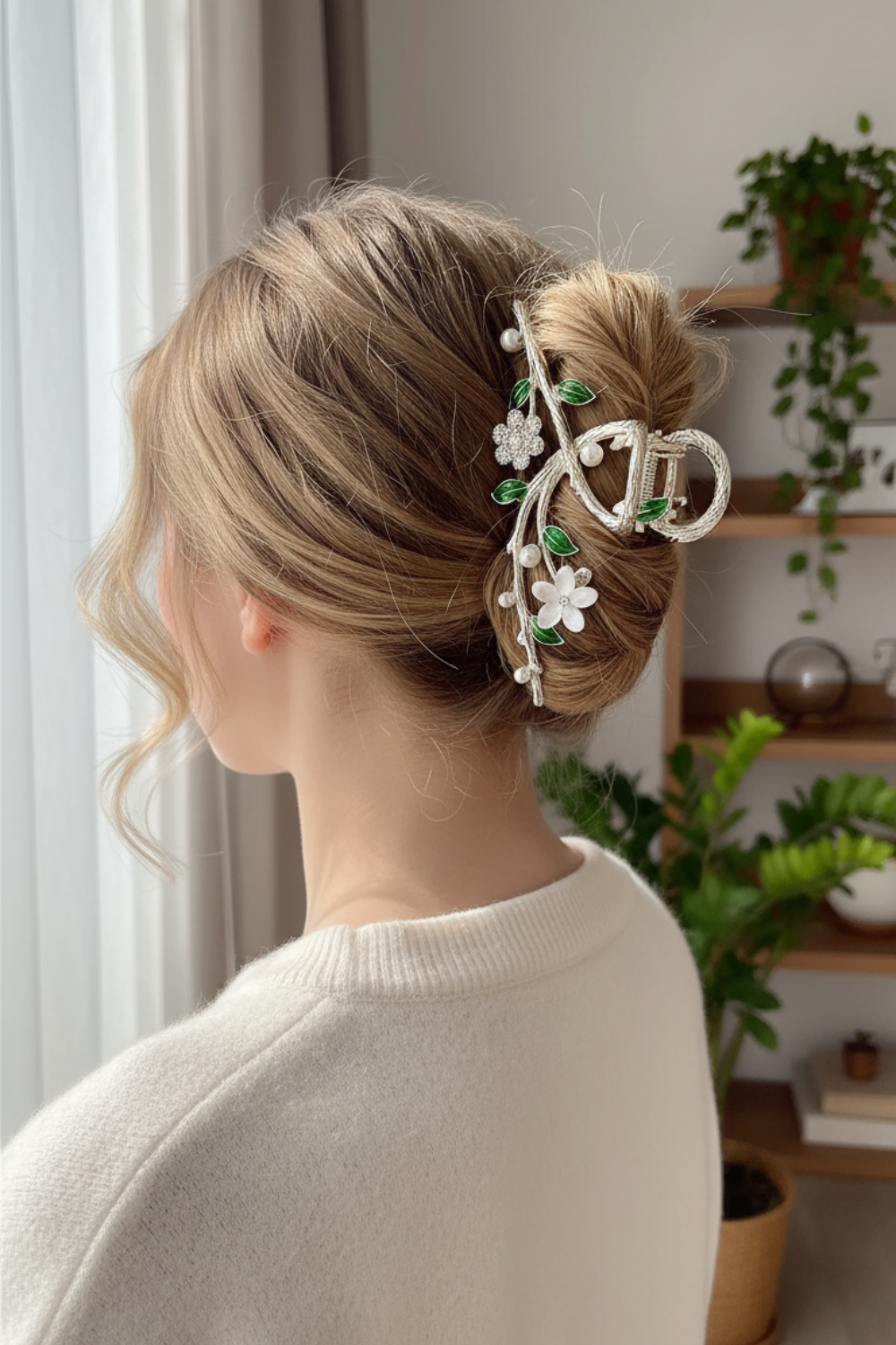 Faux Pearl Decor Flower Design Hair Claw Boho
