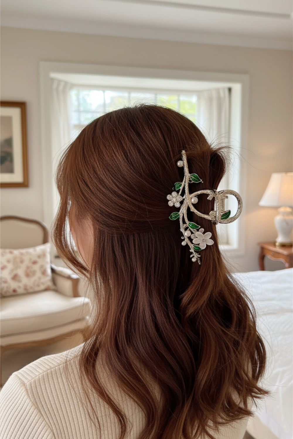 Faux Pearl Decor Flower Design Hair Claw Boho