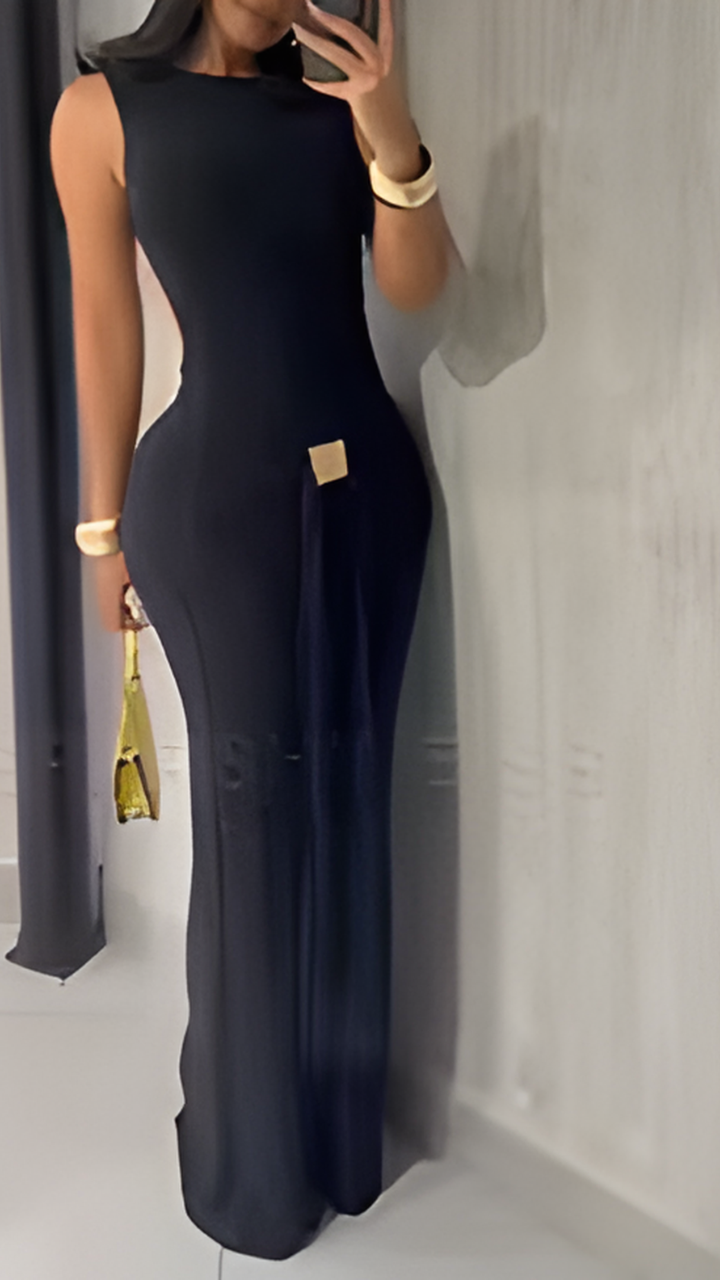 Sexy Slim Fit Backless Sleeveless Wrap Dress with Belt Elegant Pleated