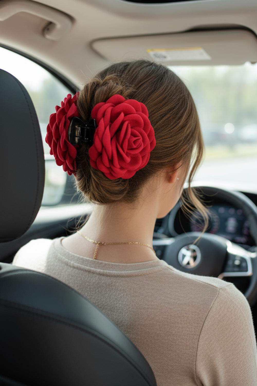 4 Colors Sweat Medium Size Cotton Fabric Rose Flower Hair Claw Clips (Bundle)