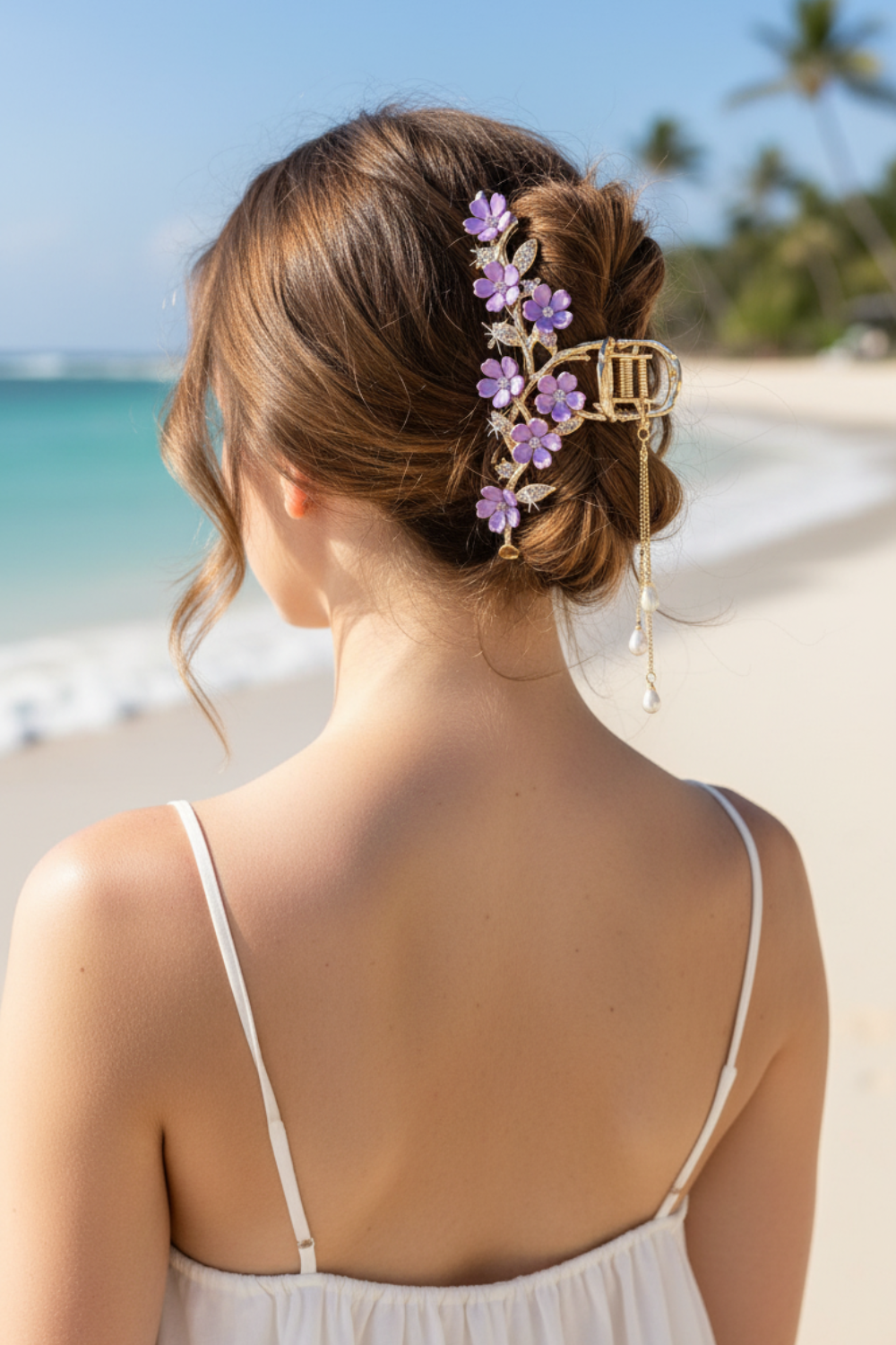 2026 Flower Tassels Hair Claw for Women Shark Clip (11.5 cm)