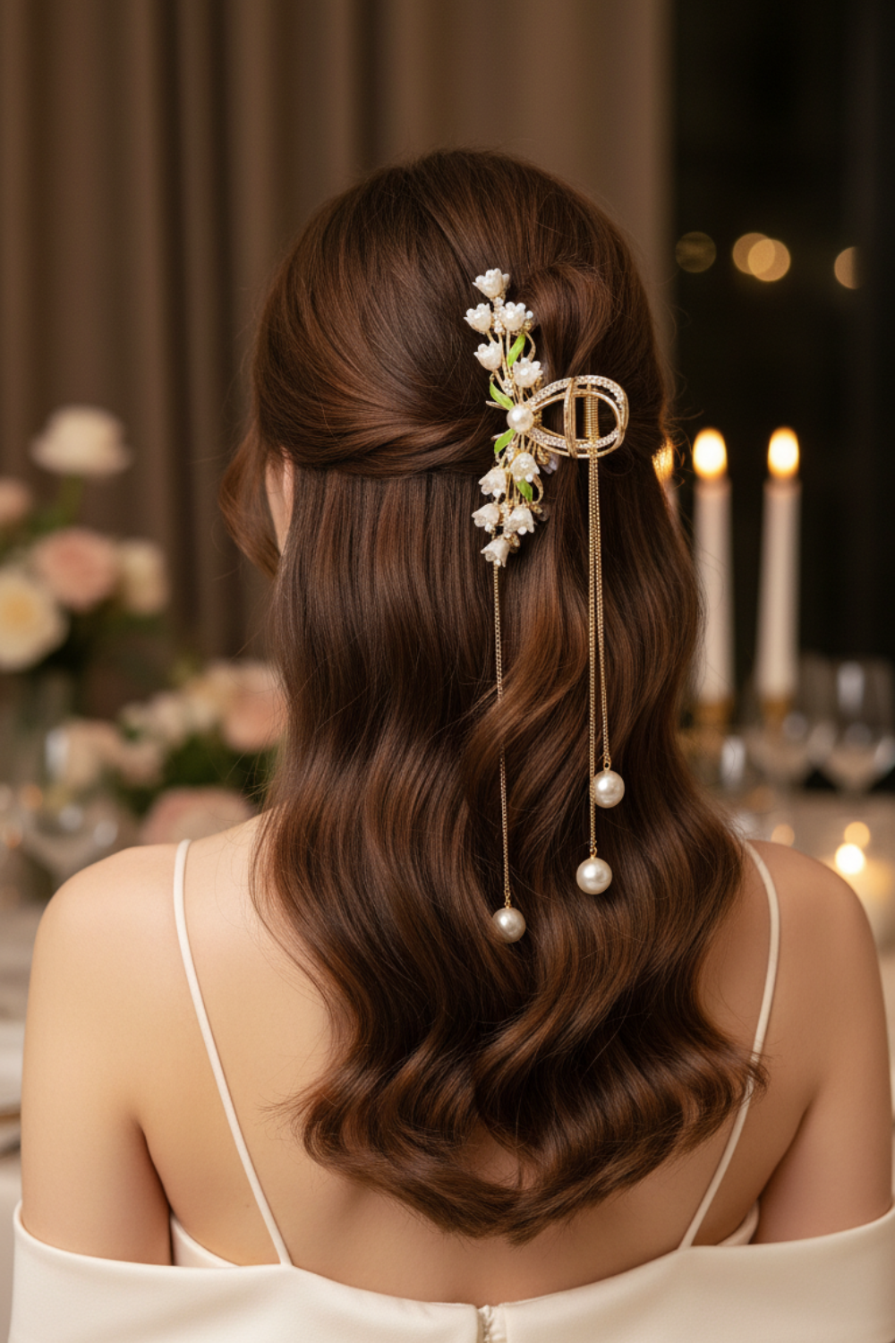 Female Flower Pearls Tassel  Hair Clip (11 cm)