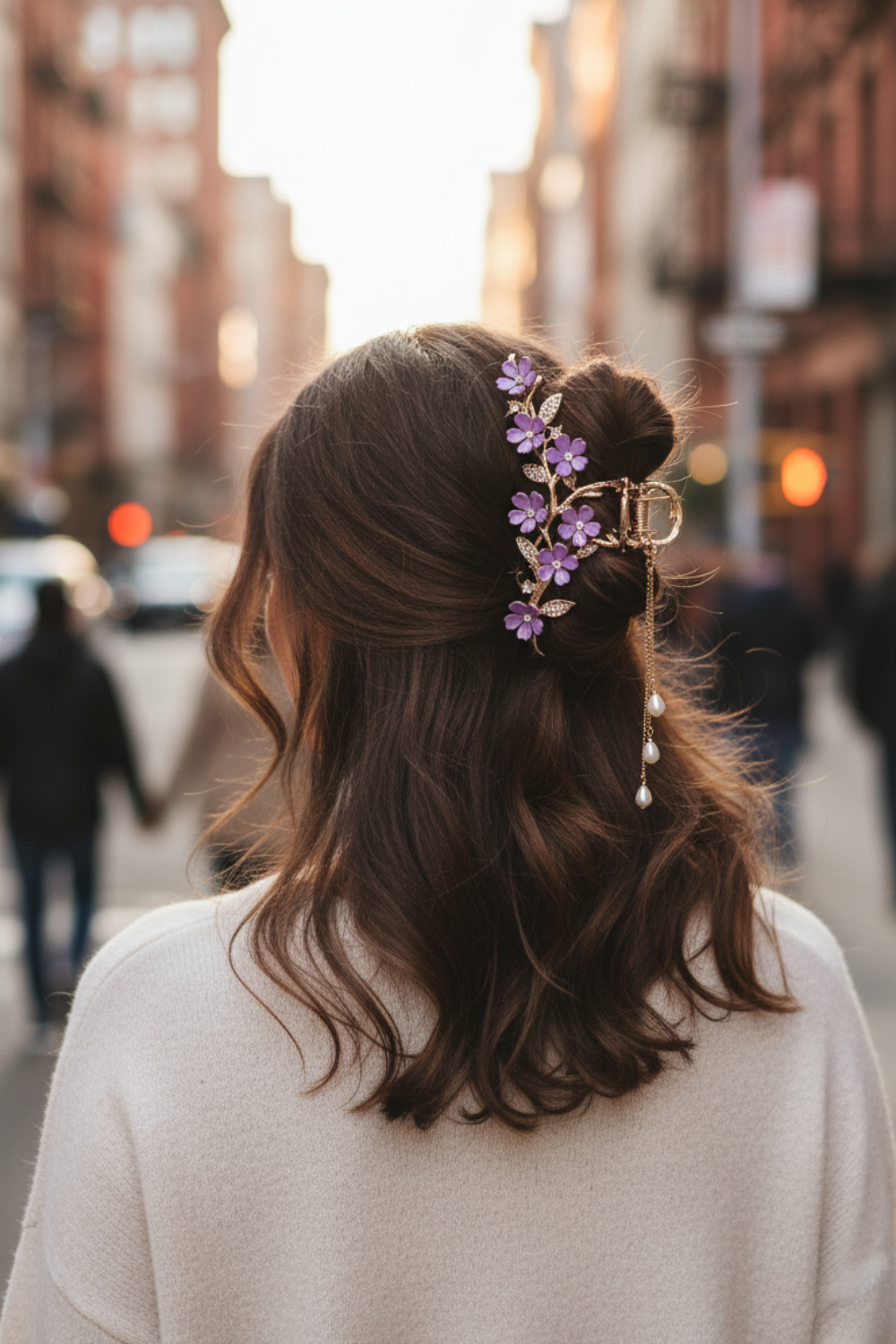 2026 Flower Tassels Hair Claw for Women Shark Clip (11.5 cm)