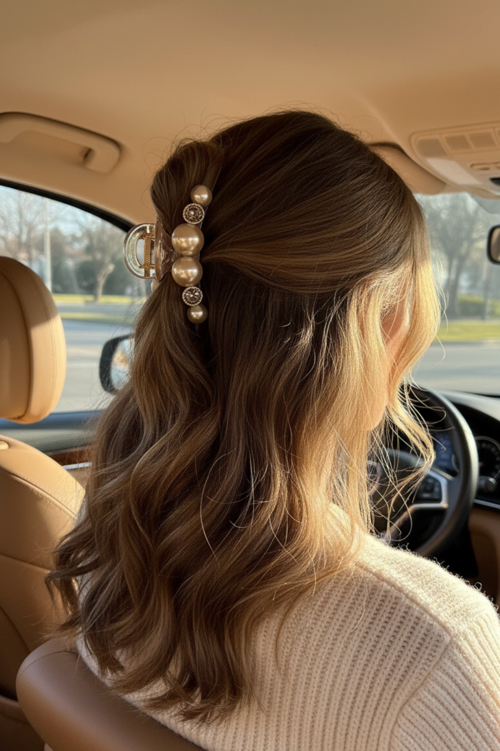 Elegant Pearls Large Cross Hair Claw