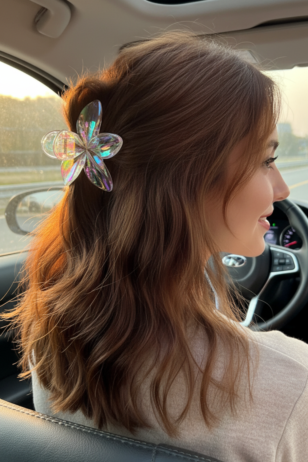 New Laser Gradient Flower Hair Claw Clips