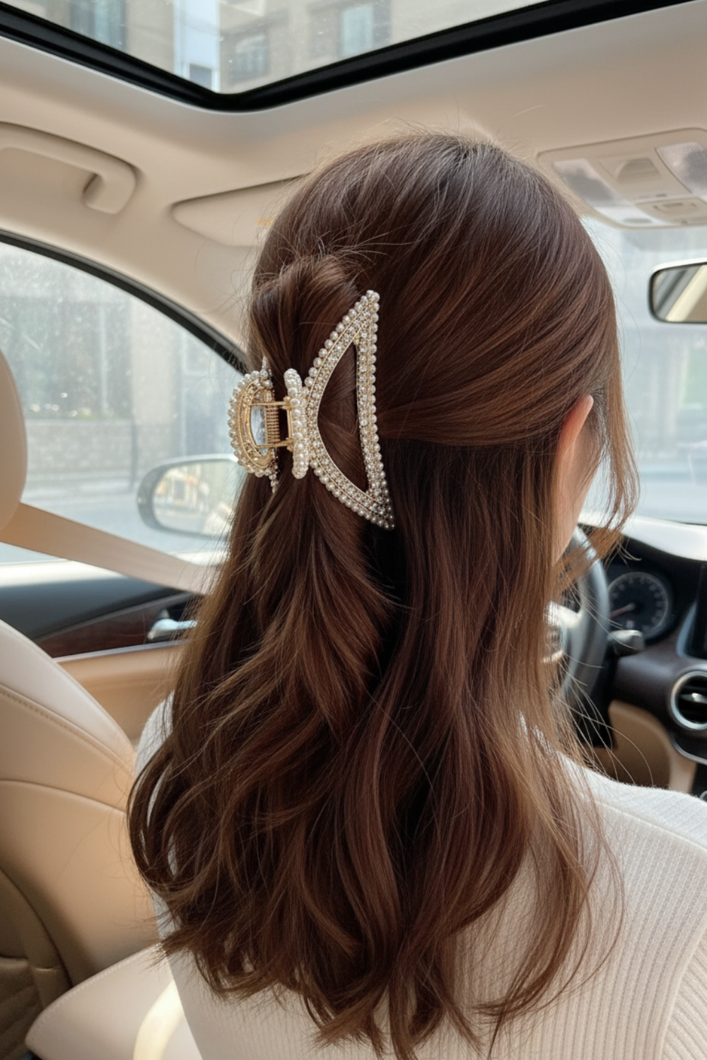 New Pearl Diamond Plate Hair Claw Clip (11 cm)