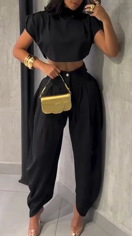 New Summer Fashion Women’s High Waist Trousers & Top Two-Piece Set