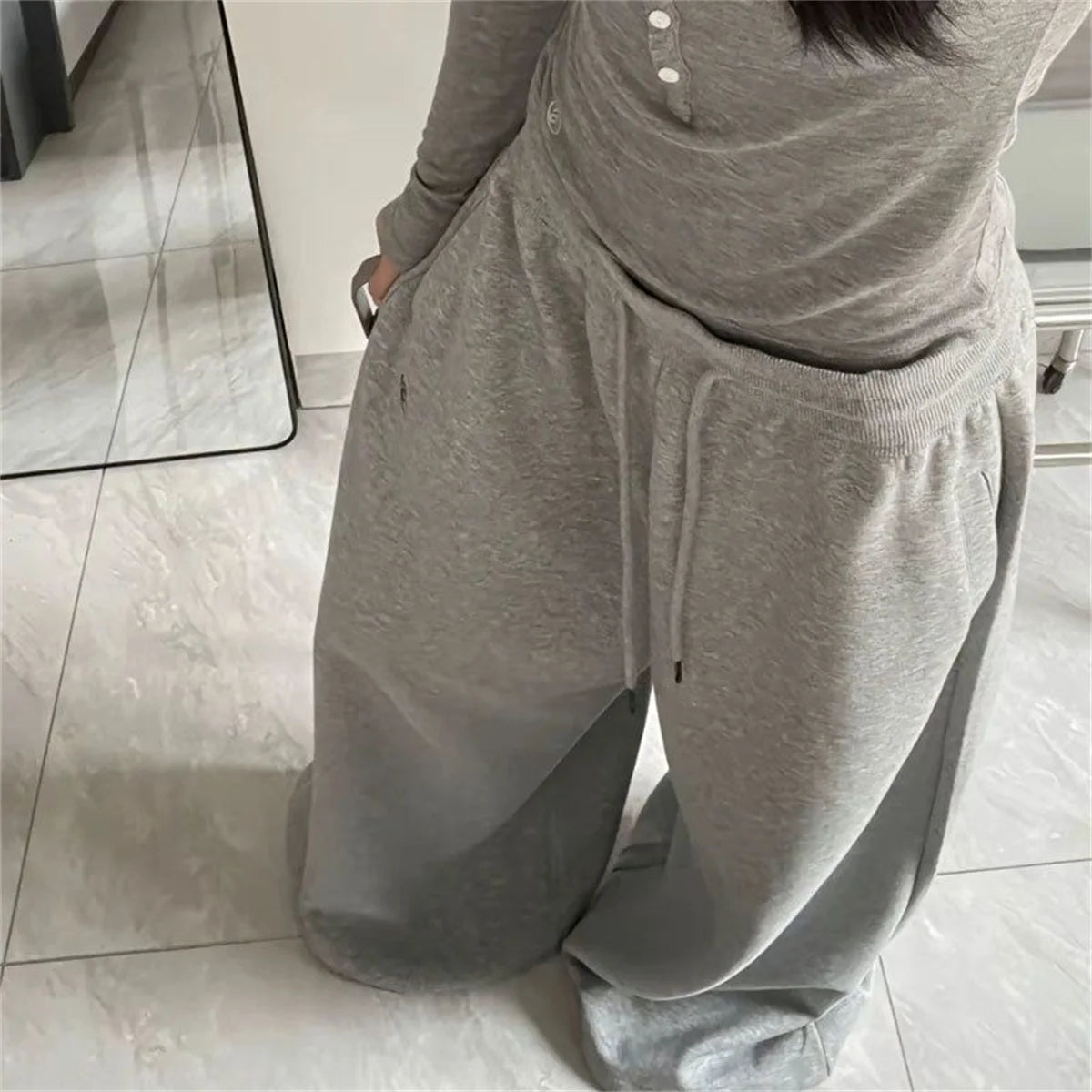 Oversize Women Grey Black Sweatpants – Y2K Korean Streetwear High Waist Joggers