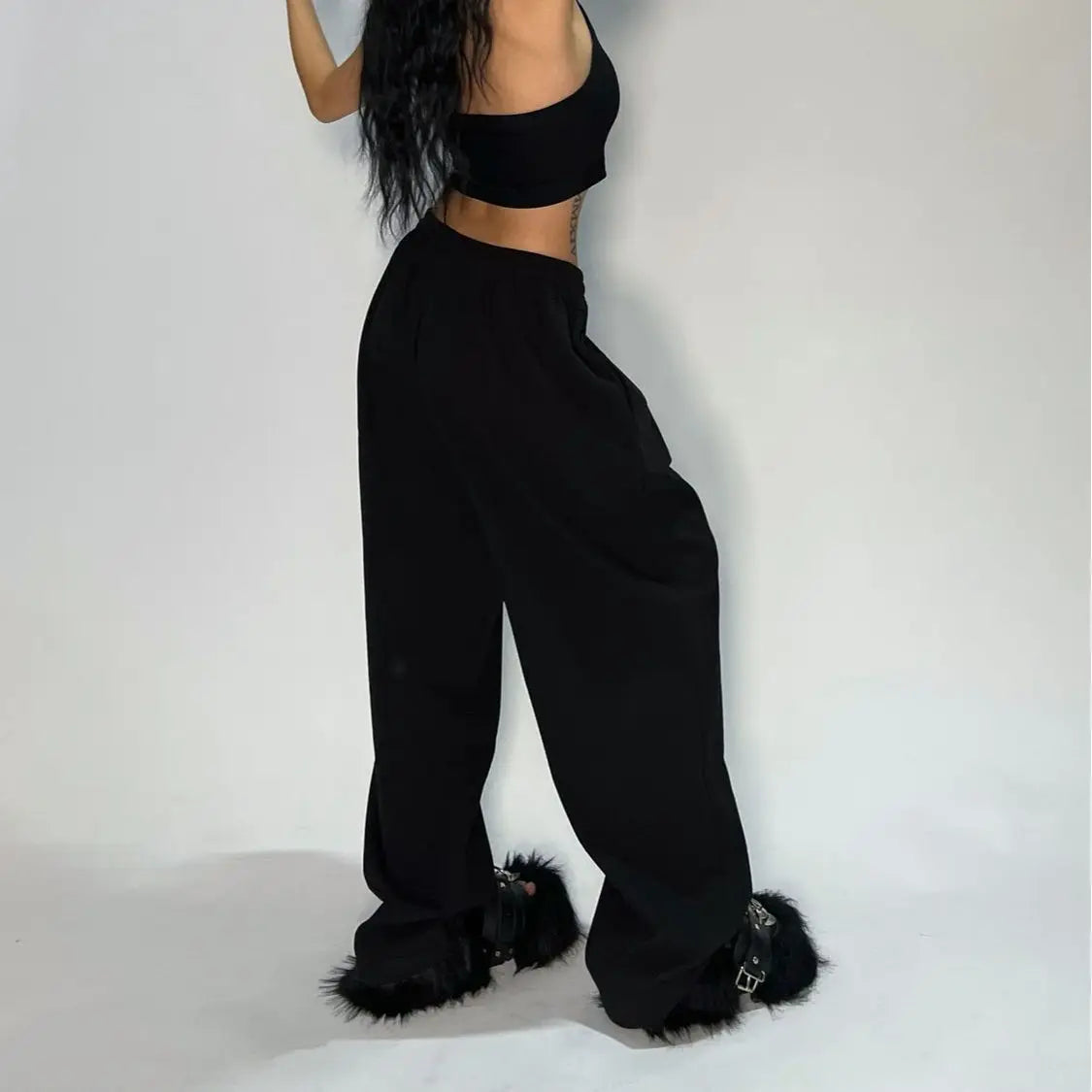 Oversize Women Grey Black Sweatpants – Y2K Korean Streetwear High Waist Joggers