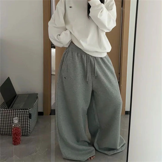 Oversize Women Grey Black Sweatpants – Y2K Korean Streetwear High Waist Joggers