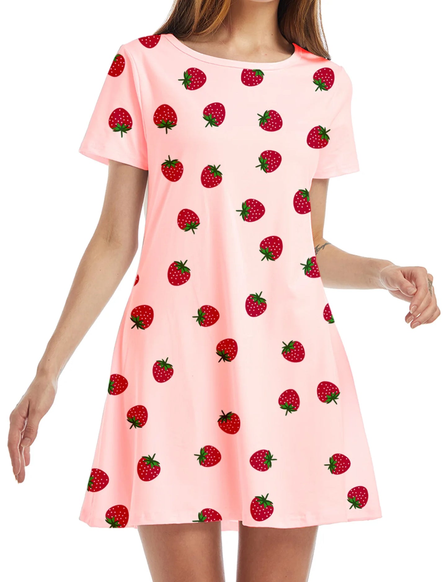 Women Casual Short Sleeve T Shirt Dress Vintage O Neck Print