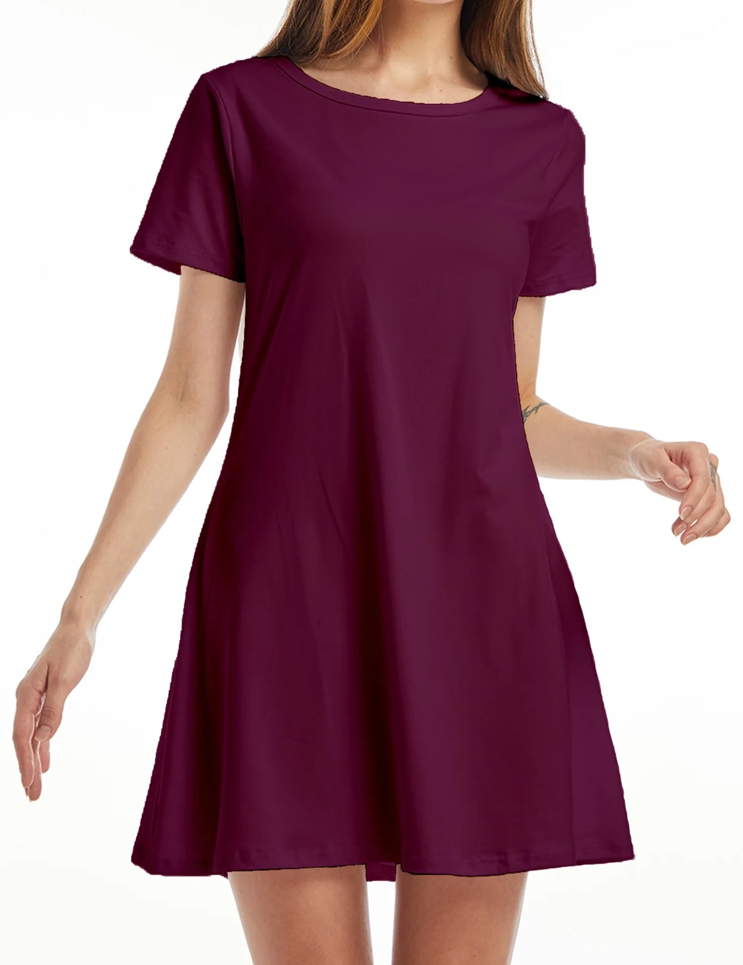 Women Casual Short Sleeve T Shirt Dress Vintage O Neck Print