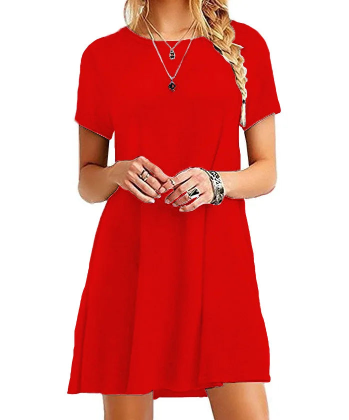 Women Casual Short Sleeve T Shirt Dress Vintage O Neck Print