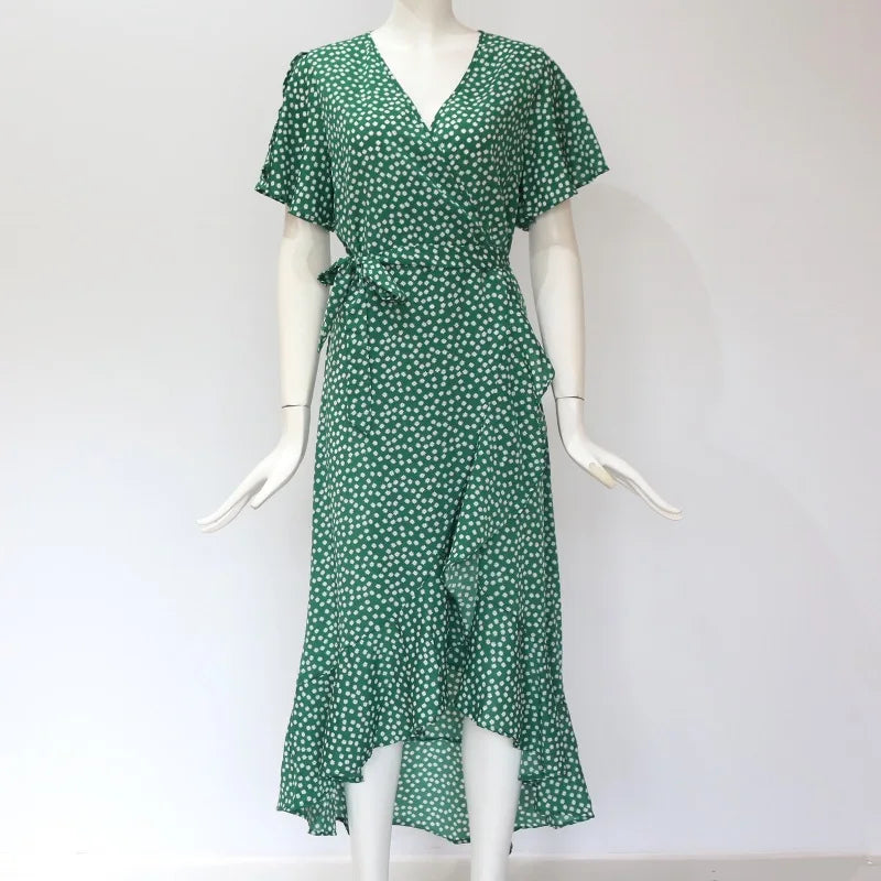 Summer Beach Maxi Dress Women Floral Print Boho Long Chiffon Dress