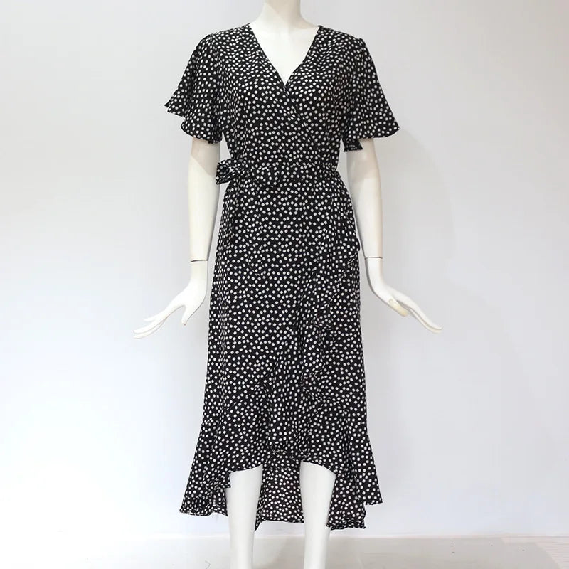 Summer Beach Maxi Dress Women Floral Print Boho Long Chiffon Dress