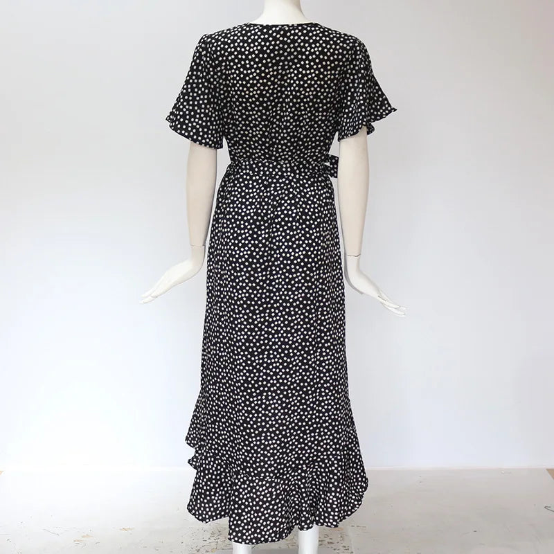 Summer Beach Maxi Dress Women Floral Print Boho Long Chiffon Dress