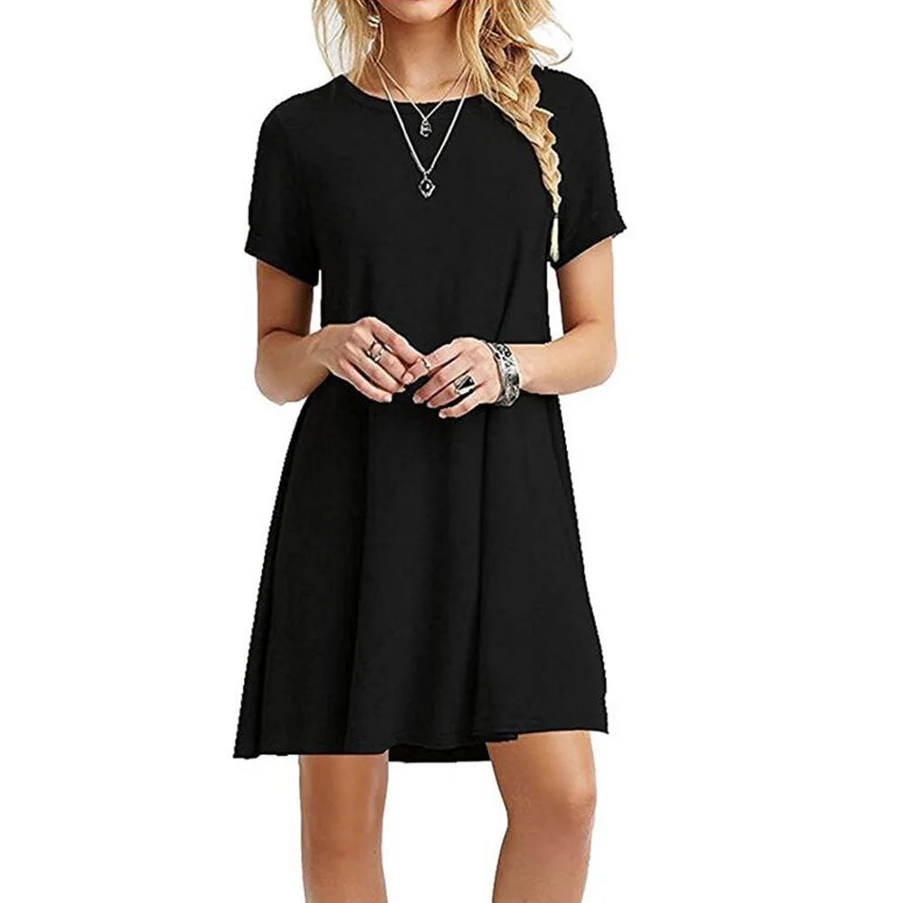 Women Casual Short Sleeve T Shirt Dress Vintage O Neck Print