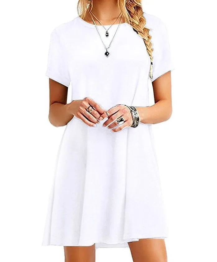 Women Casual Short Sleeve T Shirt Dress Vintage O Neck Print