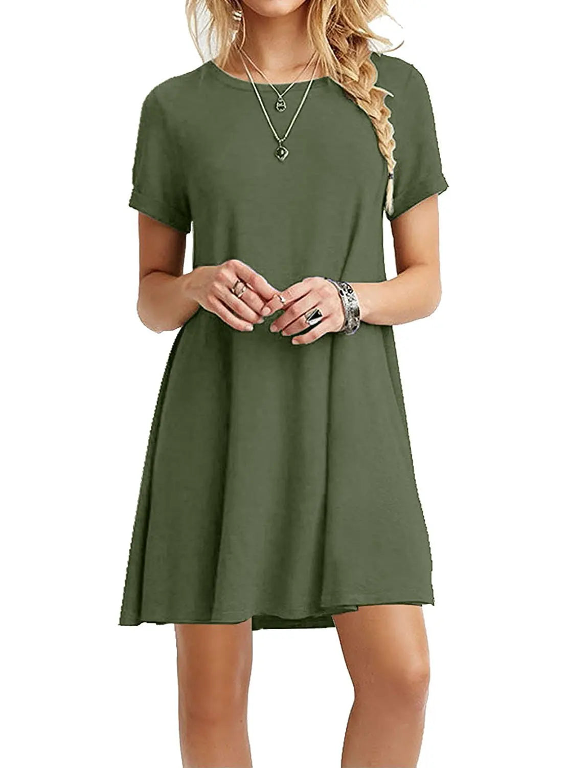 Women Casual Short Sleeve T Shirt Dress Vintage O Neck Print