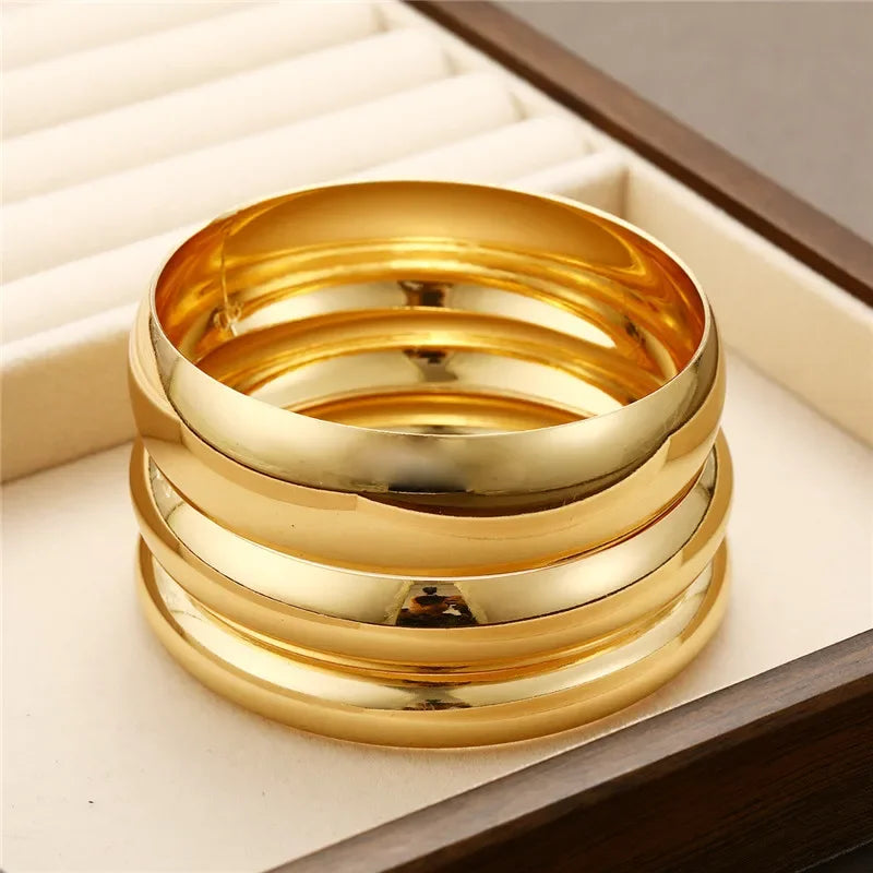 3 Pcs/Set Classic Gold Color Wide Bangles for Women