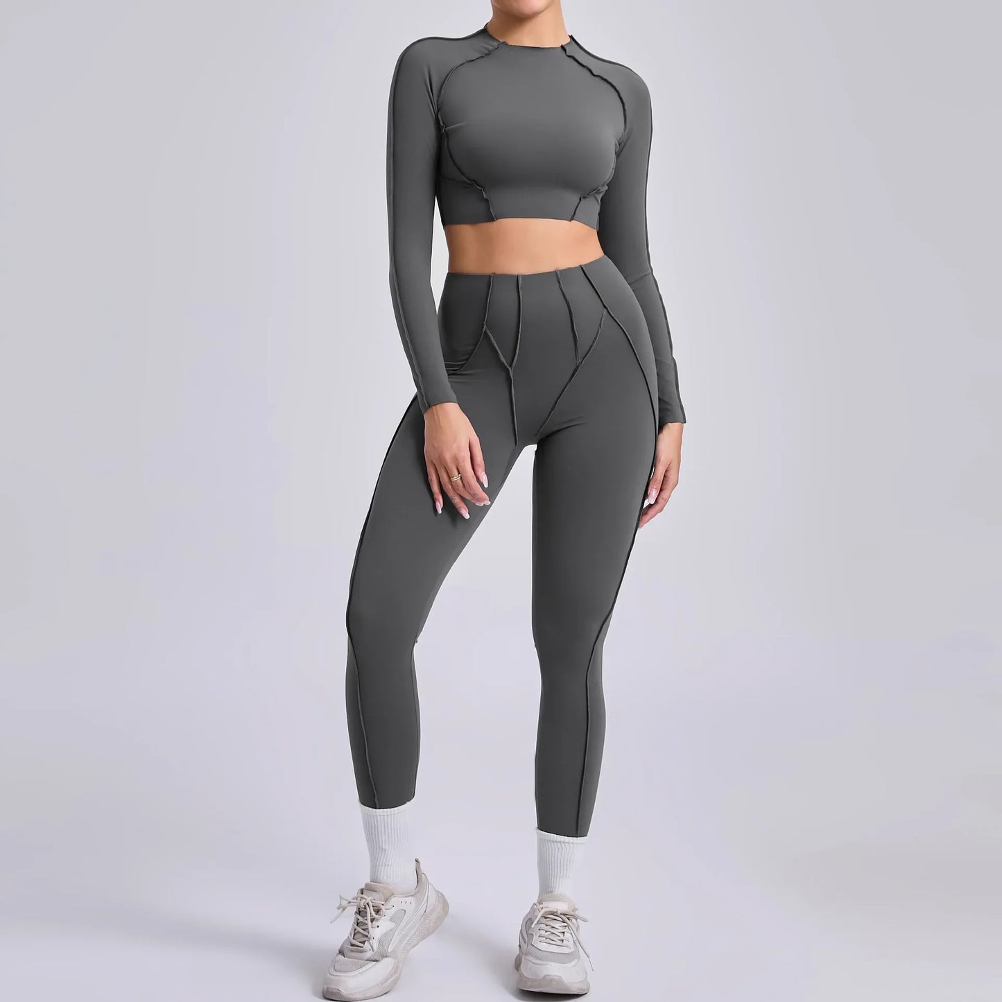 Seamless Yoga Sets Sports Fitness Hip-lifting High Waist Skinny Long-sleeved Suit Running Workout Gym Leggings Sets for Women