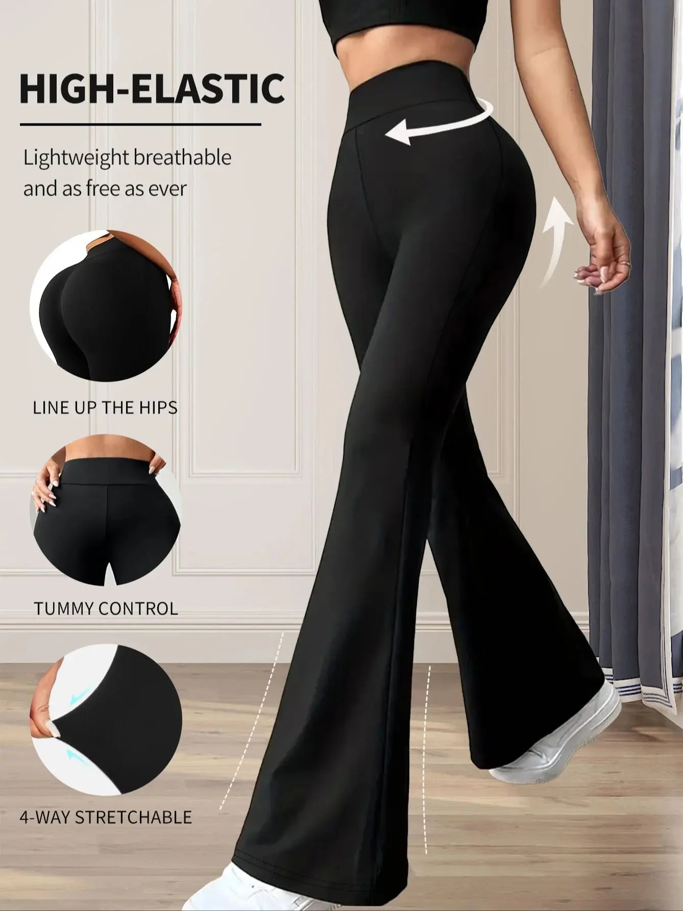 Women's spring and summer high waisted tight fitting flared pants