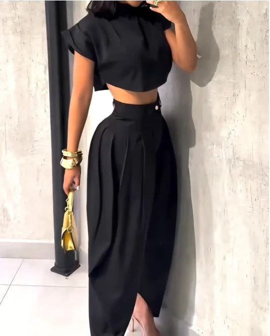 Streetwear 2-Piece Set – Women’s Cropped Top & Slim Pants Outfit