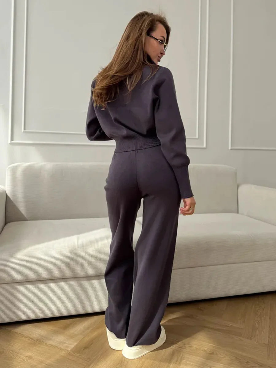 Effortless Elegance for Every Season Zip Up Knit Pants Set