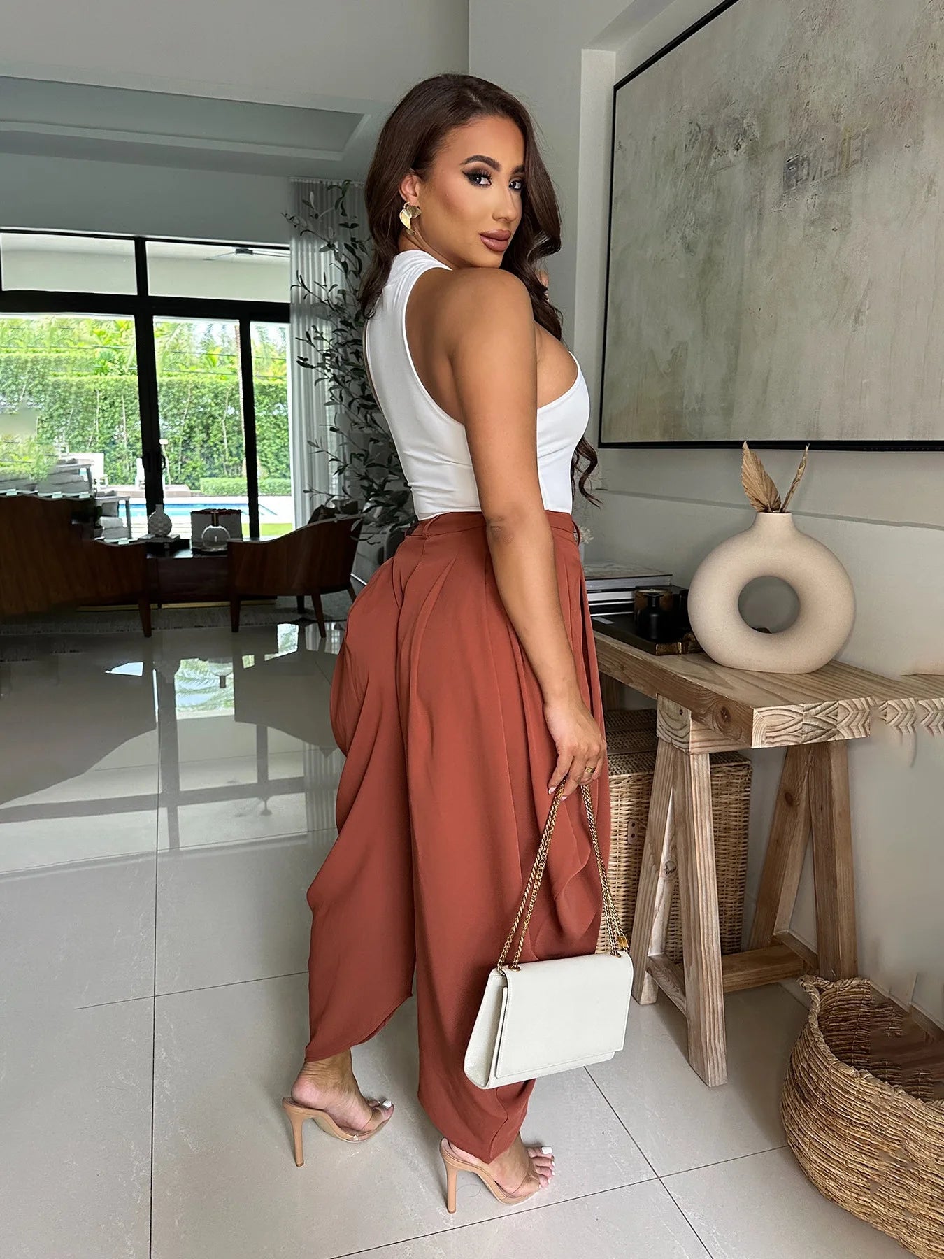 Loose Flower Bud Pants Women High Waist Long Pants