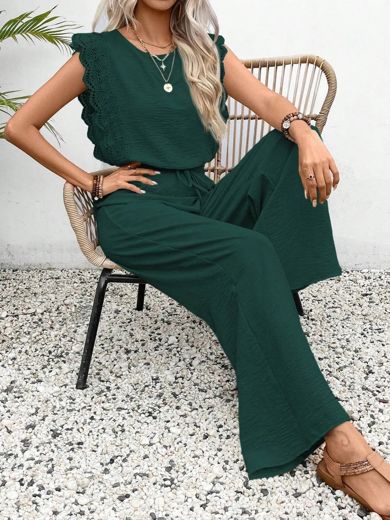 2026 Summer Women's Sleeveless O-Neck Top &amp; Elastic Waist Straight Pants 2-Piece Set