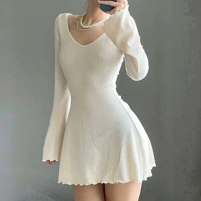 Women’s Sexy Long Sleeve Ruched Bodycon Mini Dress