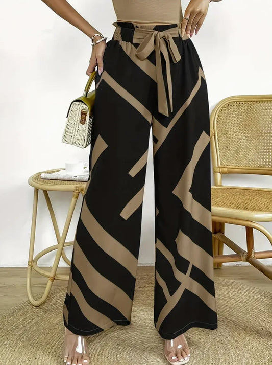 Geometric Pattern Print Wide Leg Pants Casual Loose Bow