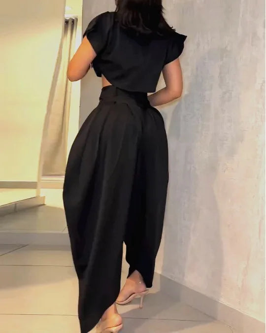 Streetwear 2-Piece Set – Women’s Cropped Top & Slim Pants Outfit