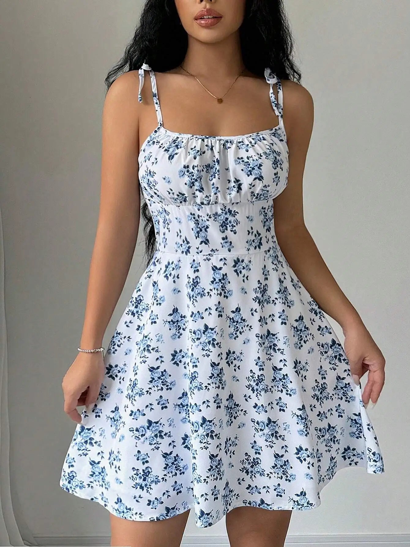 Women's Summer Floral Spaghetti Strap Beach Short Dress