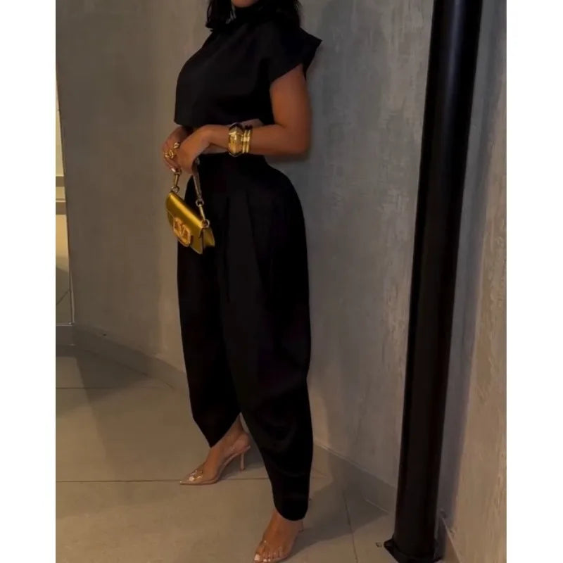 Streetwear 2-Piece Set – Women’s Cropped Top & Slim Pants Outfit