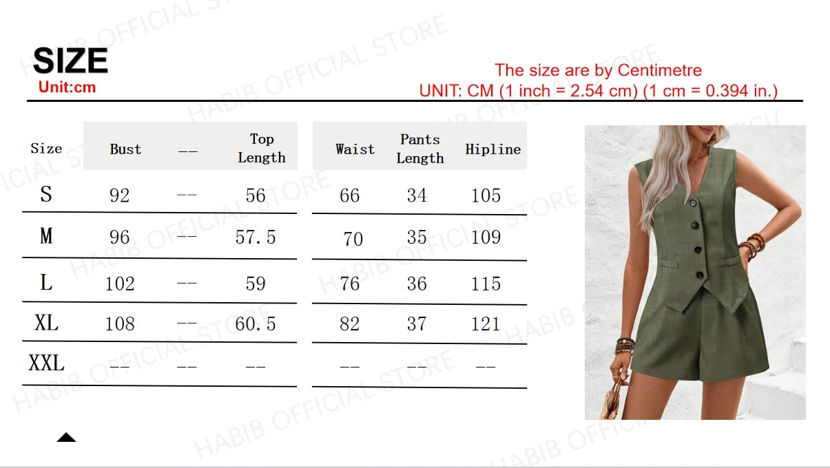 Summer Women Elegant Solid Waistcoat Shorts Set