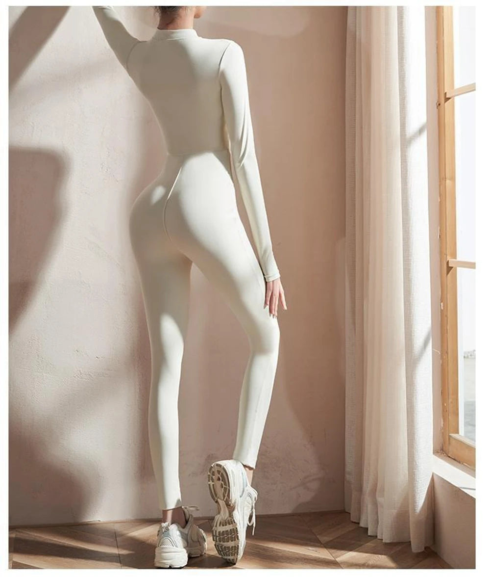 Women's Long Sleeve Yoga Jumpsuit – Slim Fit Stretch One-Piece Romper