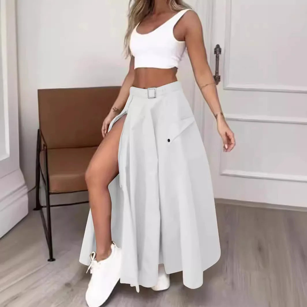 Elegant Irregular Split High-Waist A-Line Skirt for Women