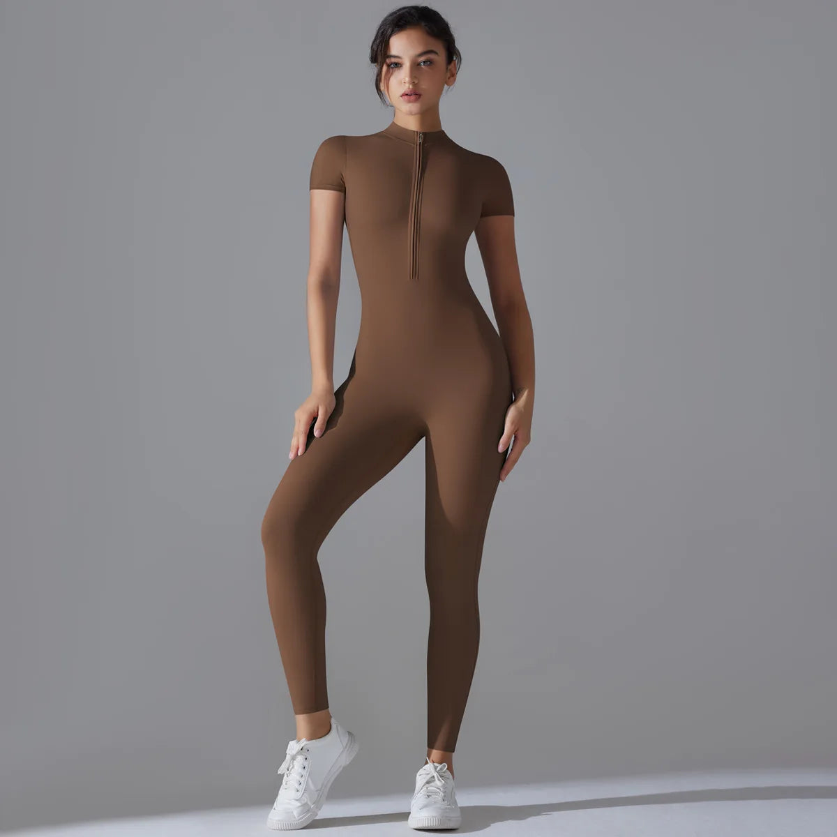 Naked Zipper Short-Sleeved Yoga Jumpsuit